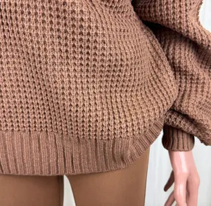 New Women's Zenana Plus Size V-Neck Off The Shoulder Waffle Knit Sweater Camel / Light Brown Sz 1X thumbnail 7