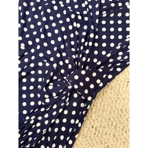 Polka Dot Faux Wrap Midi Dress Navy White Knotted Waist Short Sleeve Size 8 thumbnail 6