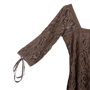 Solitaire Ravi Khosla Floral Lace Square Neck Mini Dress Brown Boho Size M thumbnail 3