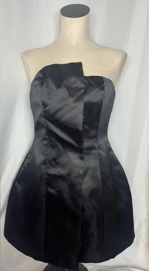 Commence Black Satin gothic Formal elegant Strapless Short Dress Minimalist M thumbnail 1