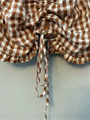 Indigo Rising brown white gingham plaid tie front ruffled crop top medium thumbnail 4