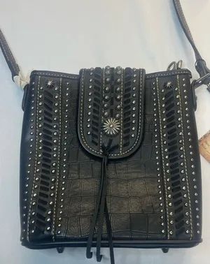Montana West Black Crocodile Embossed Studded Crossbody‎ Shoulder Bag thumbnail 1