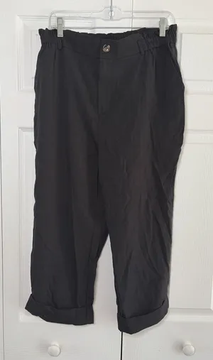 Halara High Waisted Cuffed Crop Pants Womens Size L Black New Flex thumbnail 1
