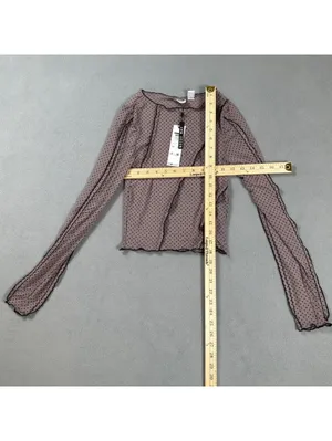 NWT Noisy May Vikki Flock Dot Mesh Long Sleeve Sheer Crop Top Purple Dove S thumbnail 3
