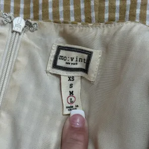 mo:vint Yellow Grey‎ Checkered Square Neck Midi Dress Summer Cottagecore L thumbnail 9