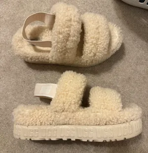 UGG Beige/Cream Oh Fluffita Platform Slippers thumbnail 1