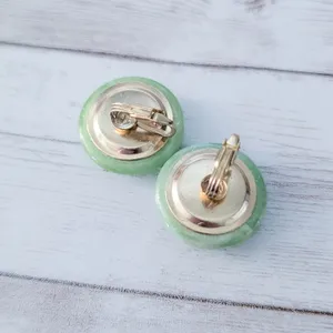 Vintage Clip On Earrings 1" Bright Green - Slightly Swirly - Retro Statement thumbnail 4