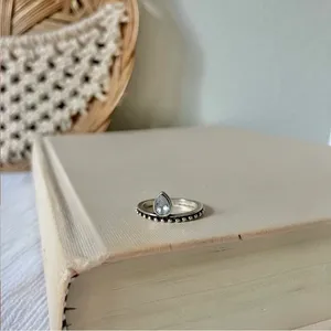 Crown Ring Pear Teardrop Bohemian Stacking Band Vintage “Tuilelaith” Silver Jewelry thumbnail 4