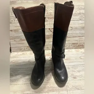 Marc Fisher Leather Riding Boots Women’s Size 8.5 M Two Toned Brown Black thumbnail 11