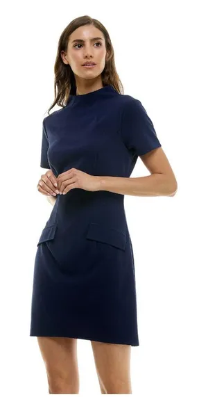 NWT B. Darlin Juniors Short Sleeve Mockneck Mini Dress 45UAP84 Navy Blue 7/8 thumbnail 1