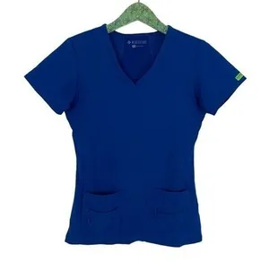 MedCouture Blue Scrub Top XS Stretch V‎ Neck Workwear Nurse Uniform Essential thumbnail 1