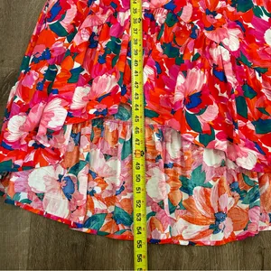 Anthropologie Abel the Label Red Pink Floral Smocked Waist Hi Lo Ruffle Dress M thumbnail 11