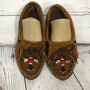 Minnetonka Moccasins Thunderbird Boat Moc Brown beaded size 8.5 thumbnail 4