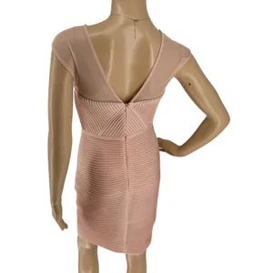 Calvin Klein‎ Womens Pink Ribbed Mesh V-Neck Cocktail Bandage Dress Size 2 thumbnail 4