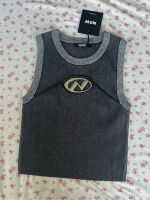 NOW Sleeveless Knit Logo Tank - Charcoal & Light Gray thumbnail 1