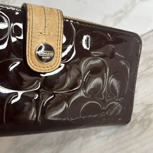 Coach Women's Patent Leather Accordion Zip Wallet Brown OS thumbnail 5
