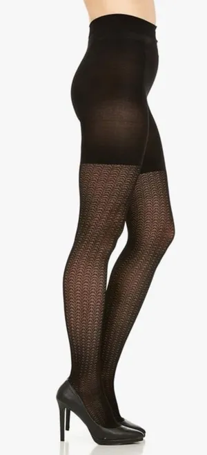 Assets Spanx Shaping Wish Bone Textured Shaping Tights by Sara Blakely In Black thumbnail 2