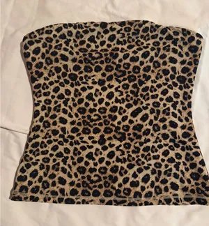 Leopard Print Tube Top Strapless Animal Pattern Stretch‎ Bodice Tan Brown Black thumbnail 1