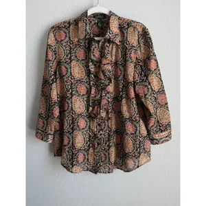 Lauren Ralph Lauren Paisley Ruffle Blouse Cotton Boho Cottagecore Western XL thumbnail 5