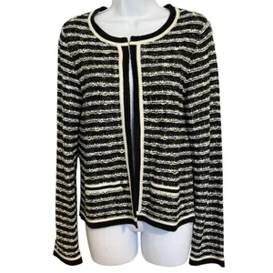 WHITE HOUSE BLACK MARKET Striped Metallic Open Front Cardigan‎ EUC Size Medium thumbnail 2