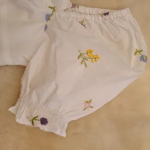 English Factory White Puff Sleeve Embroidered Floral Peplum Top thumbnail 4