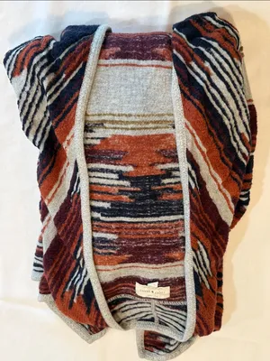 LUCKY BRAND Open-Front Striped Cardigan in Rust Burgundy Navy & Cream Size Large thumbnail 7