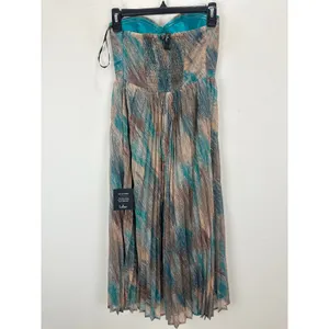 Lulus Juniva Teal Multi Abstract Print Pleated Bustier Midi Dress Cocktail S NWT thumbnail 11