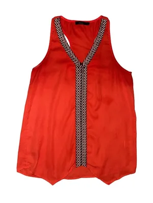THML Orange Racerback Blouse with Chevron V-Neck Trim thumbnail 1