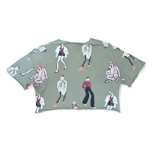Zara Graphic Cropped T-Shirt Women’s S Olive Green Fashion Illustration Artsy thumbnail 6