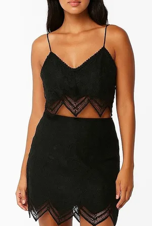 Revolve Signature 8 Black Lace Two Piece Cami Top and Mini Skirt Set Size Small thumbnail 1