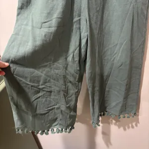 Lulus Wide Leg jumper Midi XS‎ Green Linen & Rayon Short Sleeve Fringe thumbnail 3