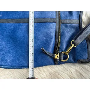 Fossil Blue and Black Leather Crossbody Tote Bag thumbnail 5