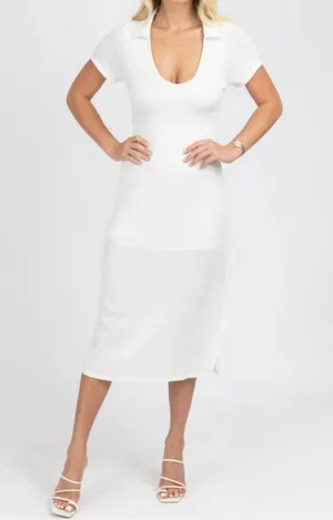 NEW LE LIS short sleeve collared midi dress in ivory S NWT thumbnail 1