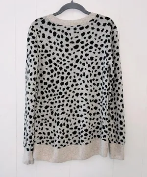 Loft Cream & Black Animal Print Wool Blend Sweater M thumbnail 2