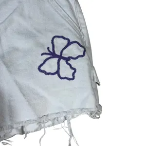 PacSun Carpenter Embroidered Graphic Raw Hem Denim Shorts White Indie Size 28 thumbnail 3