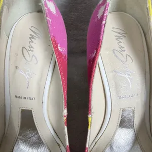 Miss Sixty Heels Y2K Artsy Italian Canvas Buckle Pointed Toe Size 7.5 Multicolor thumbnail 5