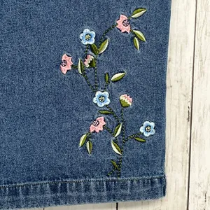 Bugle Boy Floral Embroidered Blue Denim Pockets Cottage Summer Vintage Skirt 16 thumbnail 3