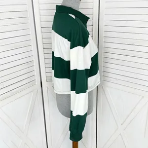 Disney Bambi Y2K Rugby Stripe‎ Cropped Polo Shirt Green White Small Long Sleeve thumbnail 3