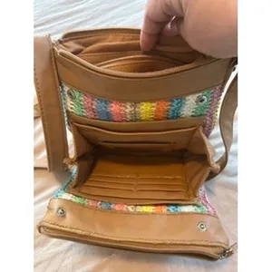 Rosetti Multi Color Striped Woven Crossbody Bag Tan Organizer Purse thumbnail 6