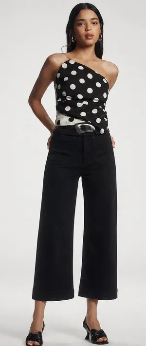 Anthropologie Maeve Jeans Women's 34 Colette Crop Wide Leg High Rise Pant Black thumbnail 1