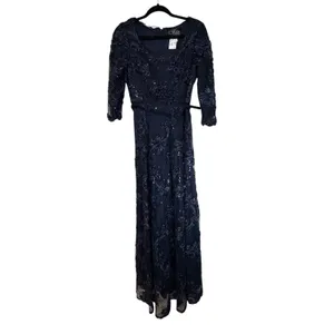 Alex Evenings Navy Blue Sequin‎ Embroidered Gown Dress 1121933 Mens 4 thumbnail 2