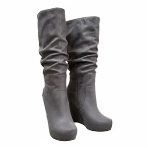 Jessica Simpson‎ Women Gray Faux Leather Slouch Nya Wedge Heel Boots Size 10 thumbnail 3