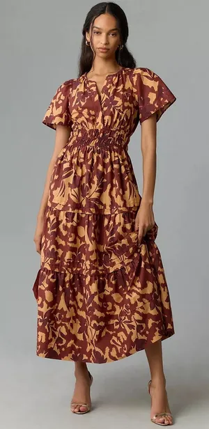 Anthropologie Somerset Maxi Dress in Copper Floral Print Size Small thumbnail 1