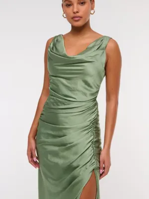 Abercrombie & Fitch A&F Satin Cowl Neck Draped Maci Dress Lush Green XL NEW $140 thumbnail 7