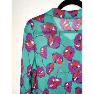 ModCloth Floral Blouse Size‎ Medium Peter Pan Collar Bow Chiffon Artsy Teacher thumbnail 9