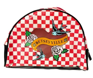 Betsey Johnson Betseyville Checkered Tattoo Print Vinyl‎ Cosmetics Pouch thumbnail 1