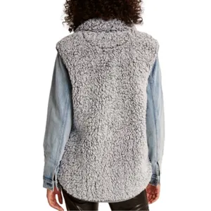 Abercrombie & Fitch Vest Women Small Sherpa Fleece Jacket Gray Leather‎ Pocket S thumbnail 4