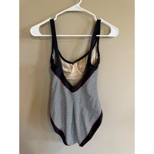 Gotttex Black White Checkerboard One Piece Swimsuit Red Trim Built-in‎ Bra Women thumbnail 2