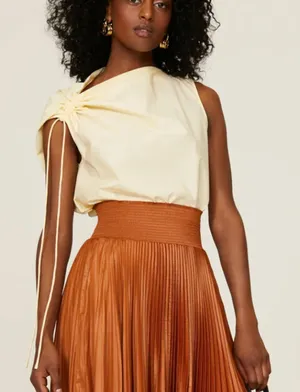 Tory Burch Butter Yellow Ruched Top SIZE 8 Office Work Cotton Designer $348 thumbnail 1