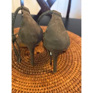 Express Olive Green Rhinestone Square Toe Lace Up Stiletto‎ Heels tSize 8 thumbnail 2